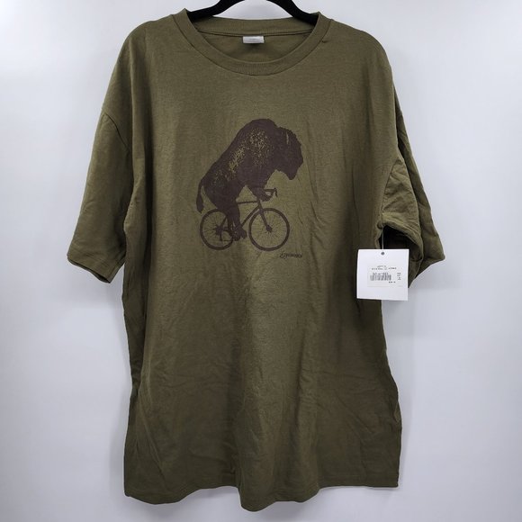 CycleLogical Other - CycleLogical Buffalo On A Bicycle NWT Cycling T-Shirt Tee Olive Green sz XL
